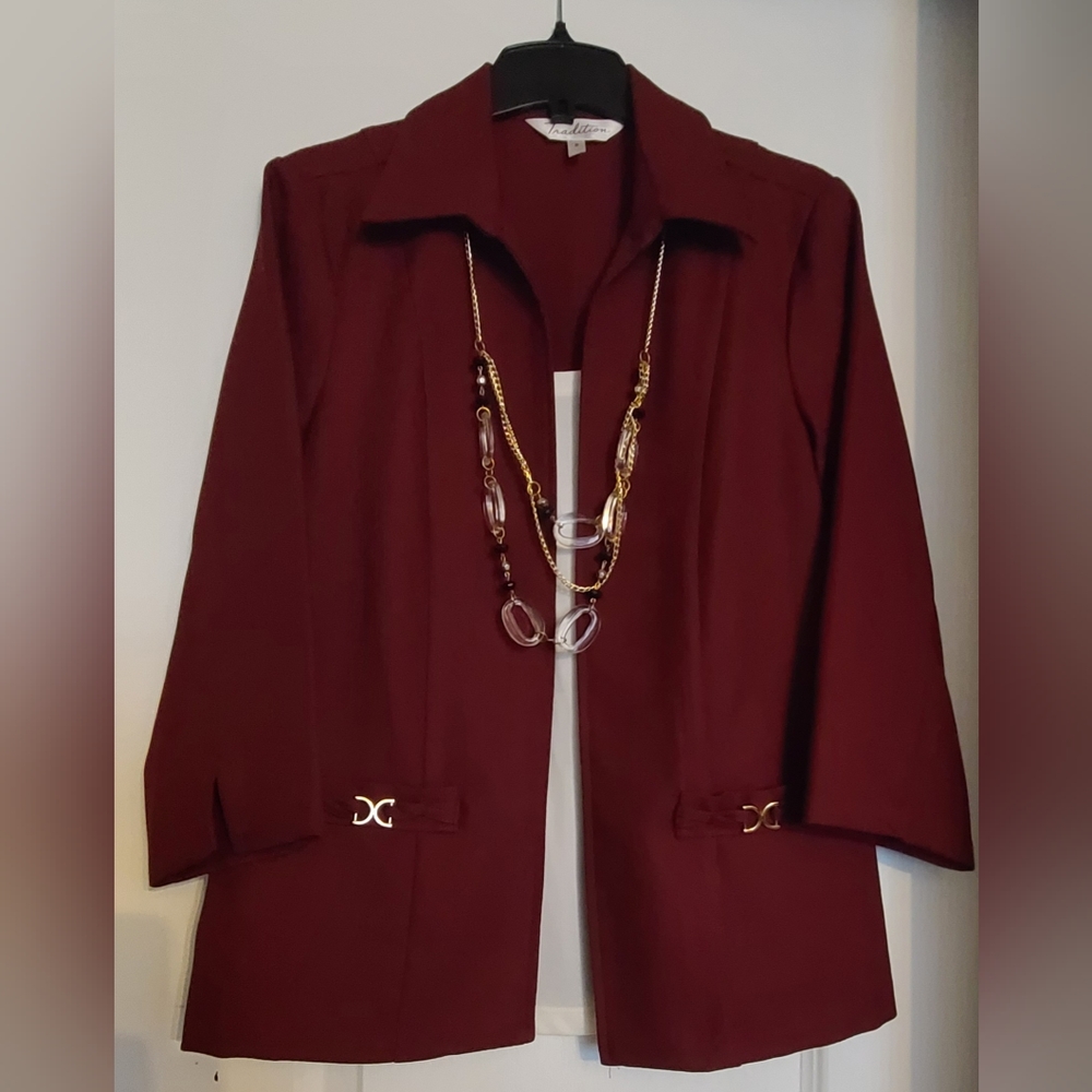 Blazer with built in tshirt and necklace.